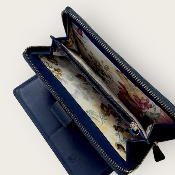 Mou Meraki RFID Leather Bifold Zippered Wallet Passport Creditcards Navy 8"X4.5" - Picture 6 of 12